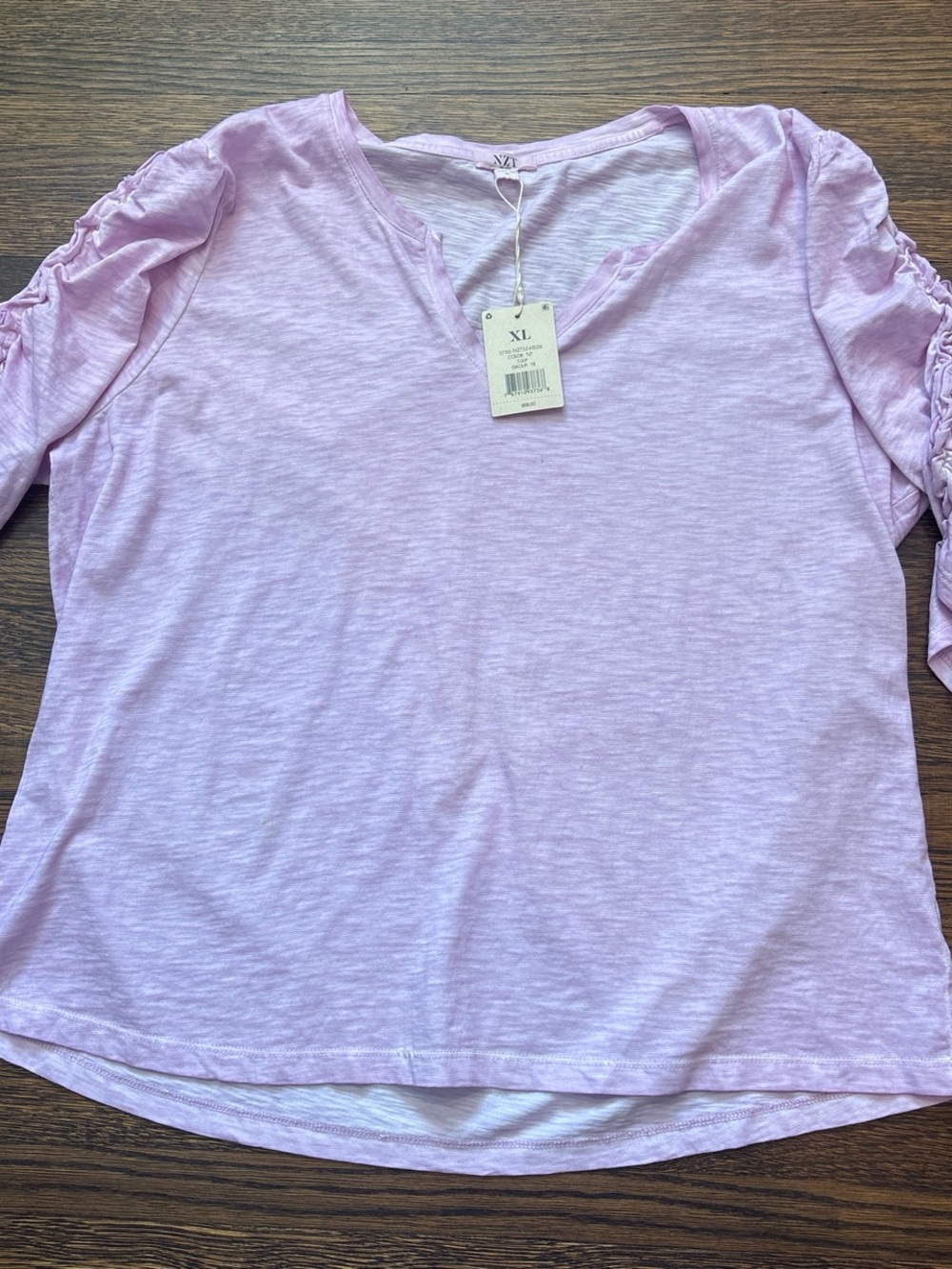 NIC+ZOE Lavender V-Neck Long Sleeve Top with Ruched Sleeves